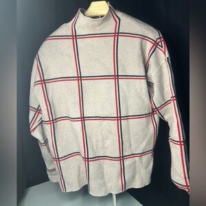 Tahari Women’s Beige and Red Plaid Crewneck Sweater